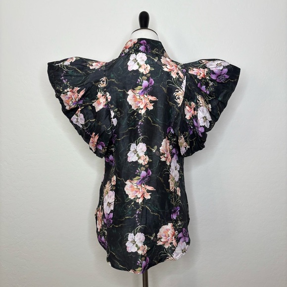 Aqua Blu Australia Tempest Vivien Top Floral Button Down Black Small Linen Silk - Picture 8 of 10